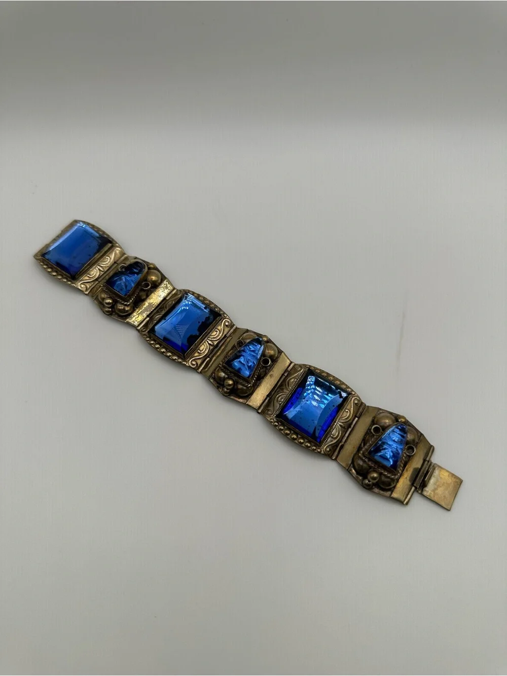 Vintage TAXCO Vintage Sterling Silver 925 Blue Glass Link Bracelet Box Closure
